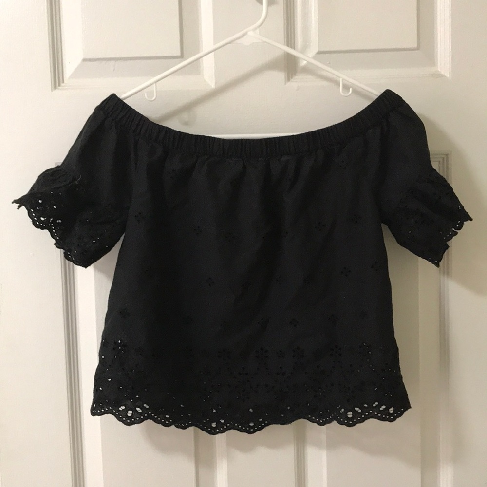 Madewell Black Lace Off the Shoulder Crop Top